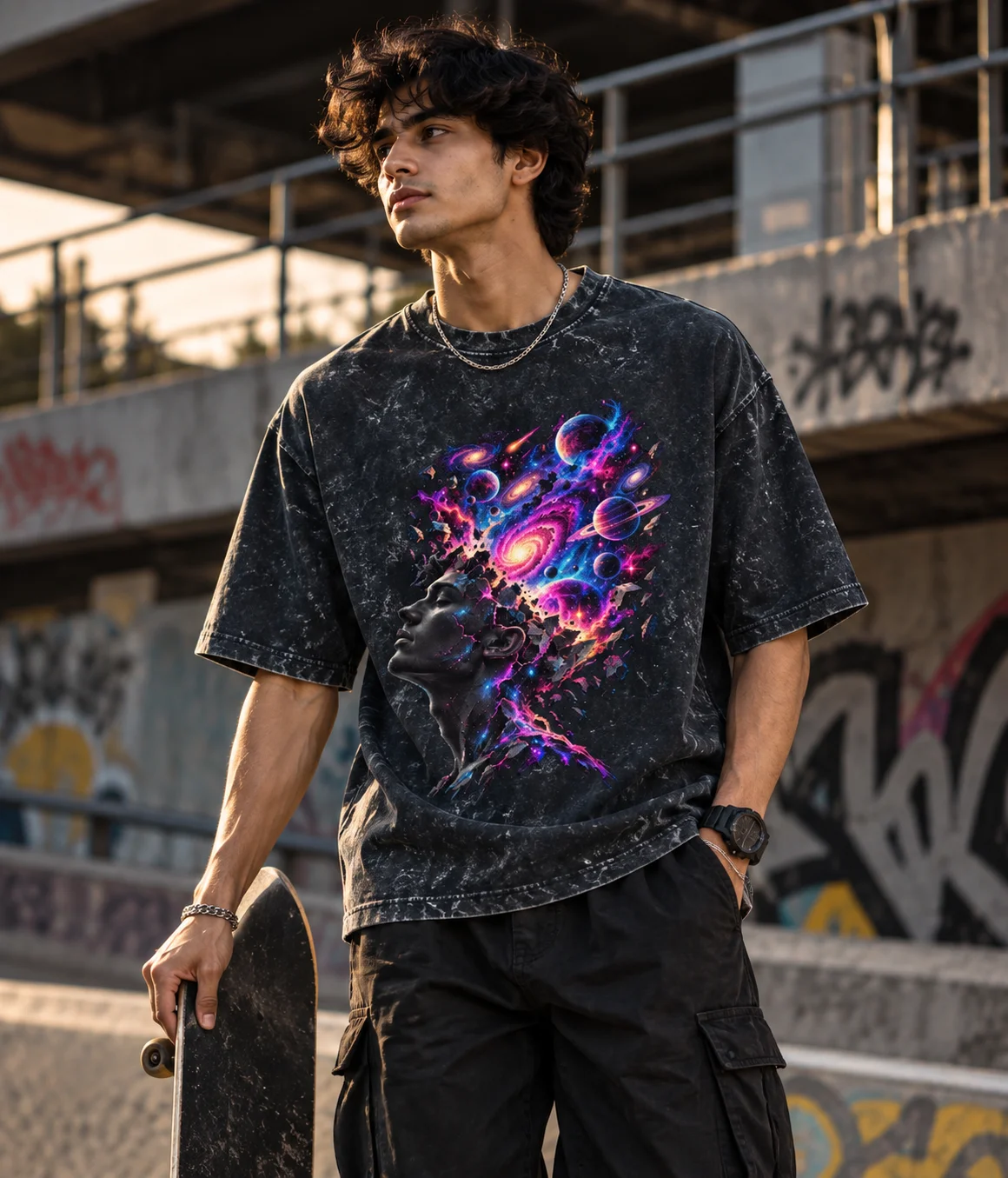 Infinite Within — Cosmic Acid wash t shirt — on-model shot 1
