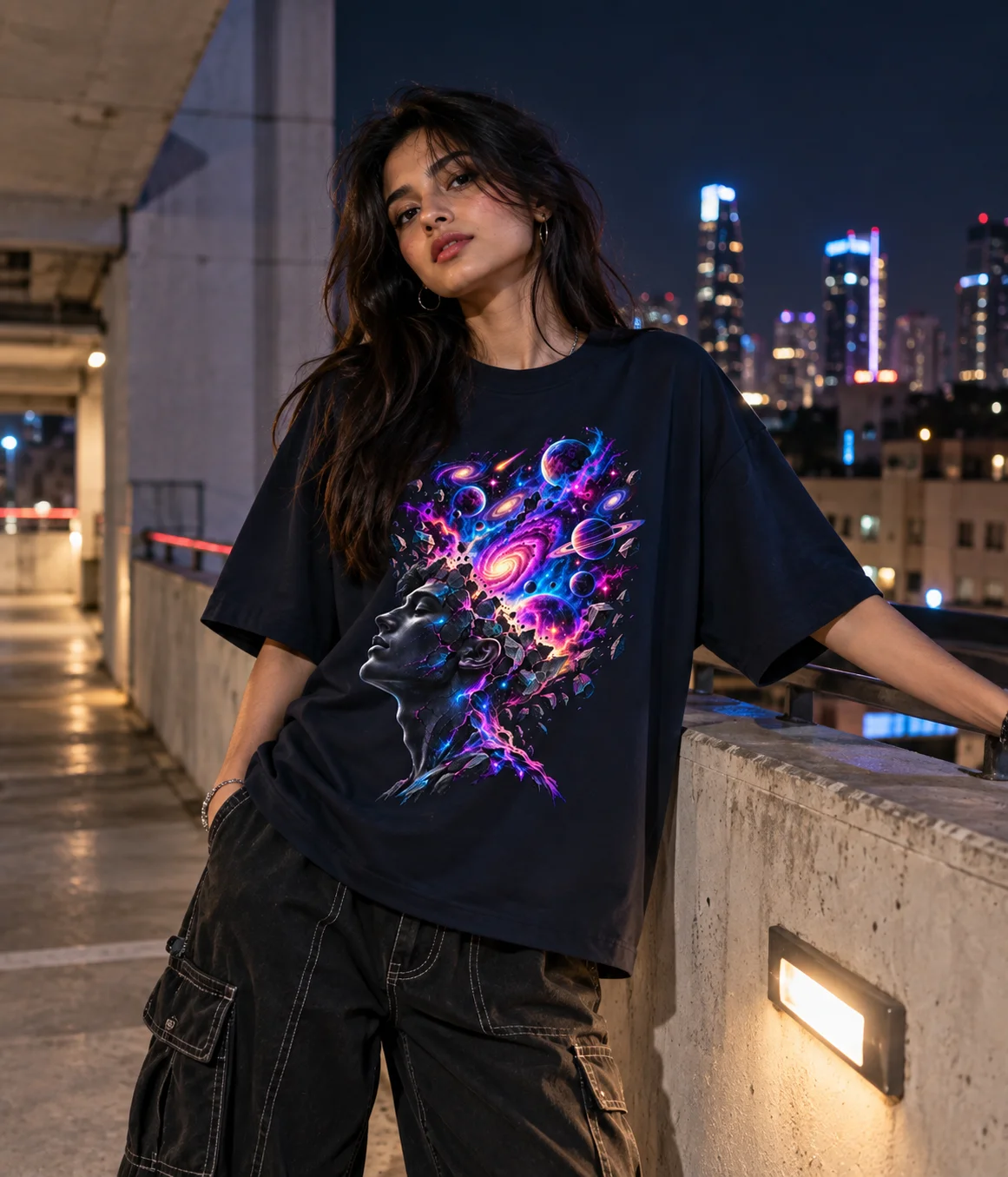 Infinite Within — Cosmic Oversized T-Shirt. — on-model shot 1