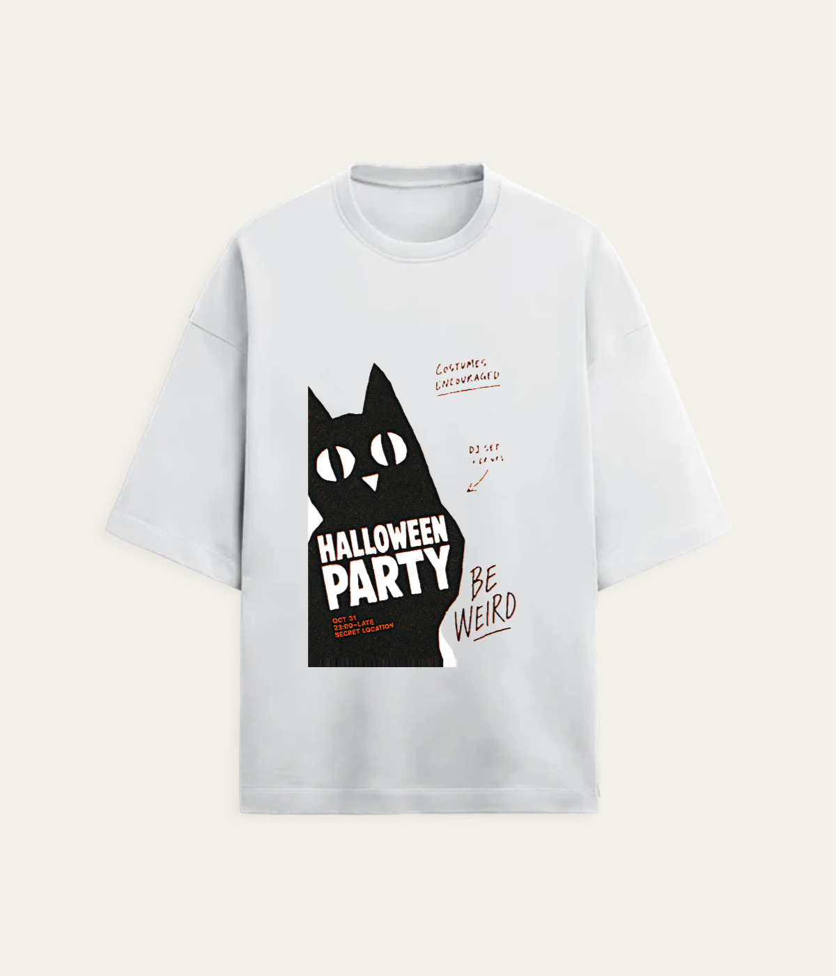 Halloween Party Be Weird Black Cat Graphic T-Shirt